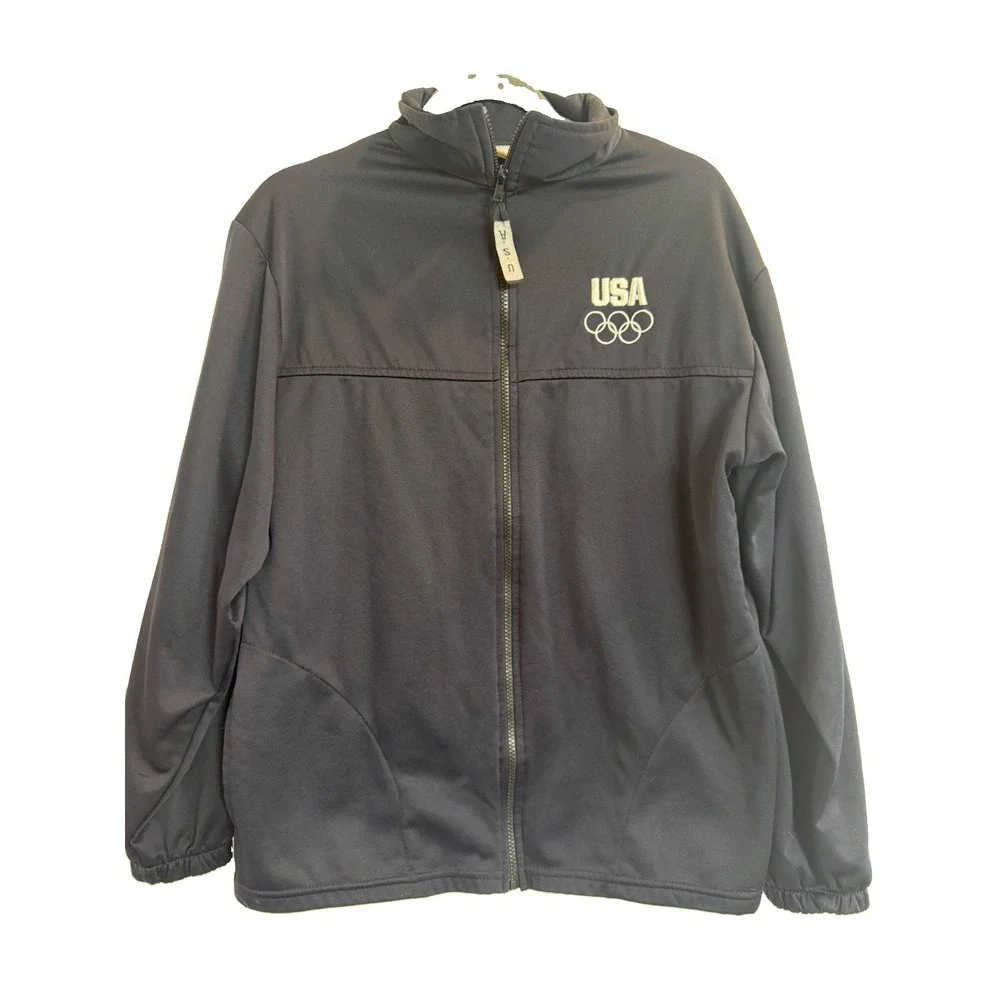 Vintage USA Olympic Committee Full Zip Track Jacket Large Blue Made in USA 90s